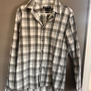 Michael Kors Tailored Fit Gray Checkered Men's Shirt - Size M